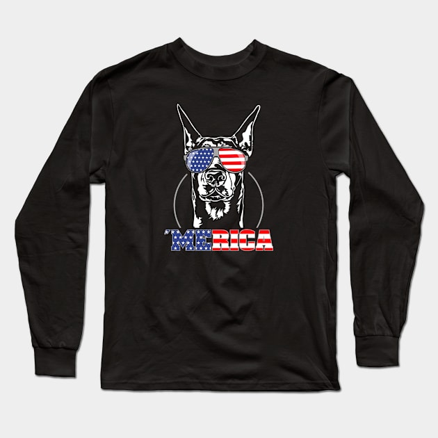 Proud Doberman Pinscher American Flag Merica Long Sleeve T-Shirt by wilsigns
